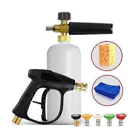 9 PCS / Set Pressure Washer Car Wash Tools with High Pressure Water Gun+Foam Pot+5 PCS Nozzle+Towel+Sponge (1/5)