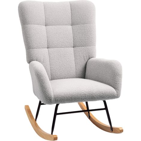Fauteuil à bascule avec accoudoirs et aspect velours teddy, fauteuil inclinable Gris clair (1/5)