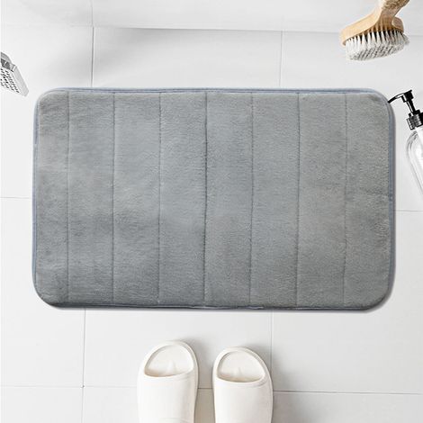 Schlichte korallenfarbene Samt-Fußmatte mit Polka-Dots für Küche, Bad und Toilette, graue saugfähige Matte 40 x 60 cm. (1/4)