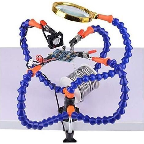 Station de soudage « troisième main » avec 5 bras flexibles de 30 cm et loupe 3X – idéale pour électronique, bijouterie & bricolage (1/5)
