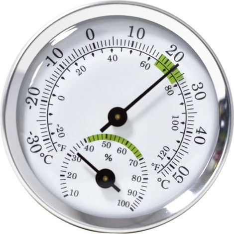 4-teiliges Präzisions-Thermometer- und Hygrometer-Set, 58-mm-Raumthermometer, ideal für Zuhause, Innenräume, Seniorenzimmer, Kinderzimmer usw. – Silber/Grün