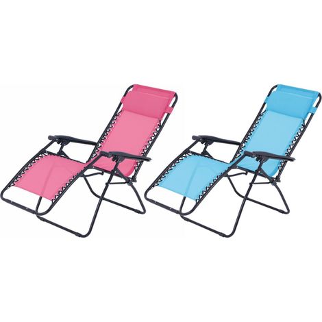 Lot de 2 fauteuils relax de jardin - O'Colors - Multi positions - Bleu et rose (1/4)