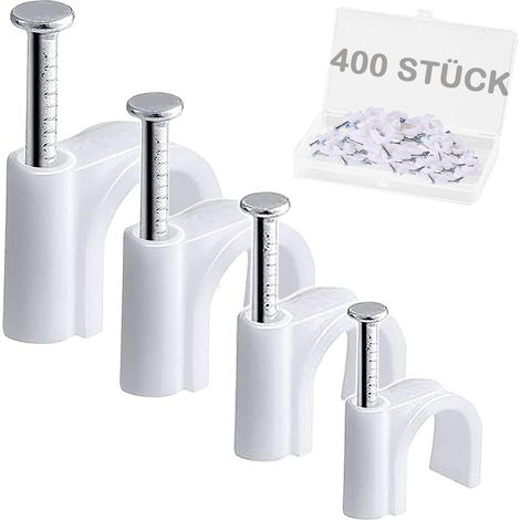 Lot de 400 pinces à clouer pour câble - Blanc - 4 tailles (4 mm, 6 mm, 8 mm, 10 mm) - Clips de nettoyage de câbles - Clous ronds durables - Pour Ethernet, câbles électriques - Multiprise murale (1/5)