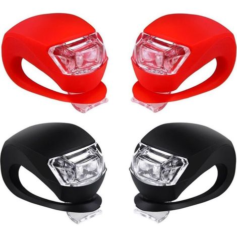 Ensemble d'éclairage de vélo LED en silicone avant et arrière - Phare et feu arrière de vélo, route étanche et de sécurité, éclairage de vélo de montagne, piles incluses, paquet de 4 (2 pièces blanche (1/4)