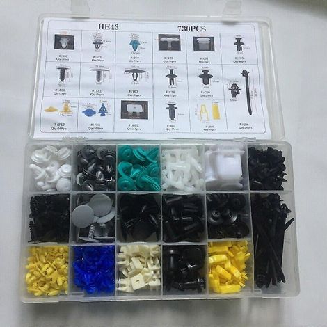 Nouveaux assortiments de 730 fixations à rivets en nylon pour carrosserie automobile, clips de moulure et garniture (1/5)