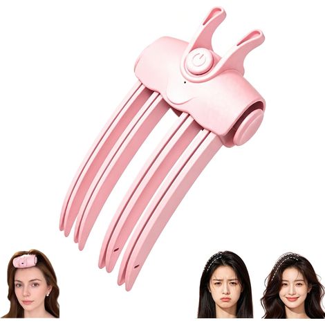 Pince chauffante pour cheveux, peigne rehausseur de racines avec 2 niveaux de température (rose) Rechargeable par USB, sans fil, cheveux fins et plats, idéal pour les voyages et le bureau, volume ins (1/5)