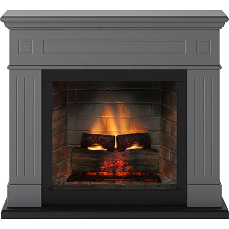 TAGU Cheminée électrique connectée 1400W - LARSEN Powerflame 2 - effets flammes 3D et crépitement - Gris (1/5)