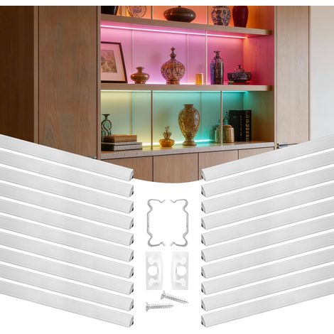 VEVOR Perfil de Aluminio para Tira LED 1 m, Paquete de 20 Piezas, Instalación en Esquinas, Perfil Angular, con Difusor Opal Tapones de Extremos y Clips de Montaje, para Dormitorio Cocina Sala de Estar (1/5)