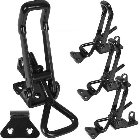 Loquet à bascule 4 pièces, noir, à ouverture rapide, fermeture éclair métallique pour portes, boîtes, malles, pinces (1/5)