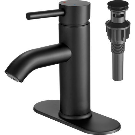 Badarmatur, Mischbatterie für Waschbecken mit federbelastetem Ablauf, geeignet für Einbauwaschbecken, mit Sockel. (1/5)