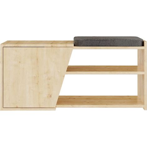 Panca Scarpiera da Ingresso 104x37x47 cm 2 Ripiani Porta Scarpe Mobiletto con Anta e Cuscino in MDF Quercia e Grigio (1/4)