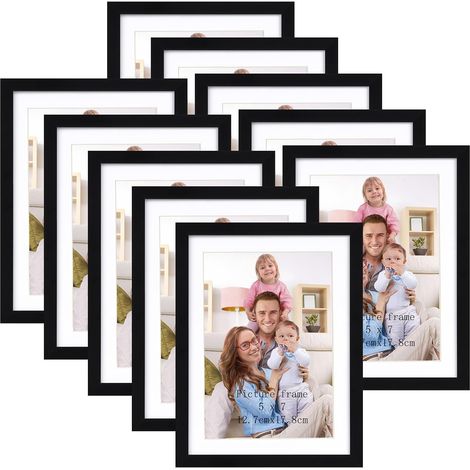 Cadre Photo 15x20 cm avec Passepartout Lot de 10, Cadre photo Noir 13x18 sans Passepartout, Sur Table ou à Fixer au Mur pour Salon, Chambre ou Bureau (1/5)