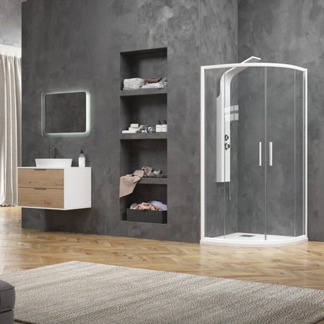 Box doccia semicircolare 90x90 finitura bianca opaca KE-2000B kamalu