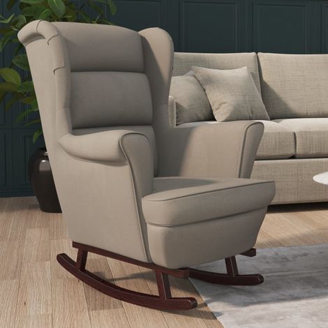 Fauteuil à bascule Chaise berçante et pieds en bois d'hévéa Gris clair Velours ZSD21392 (1/5)