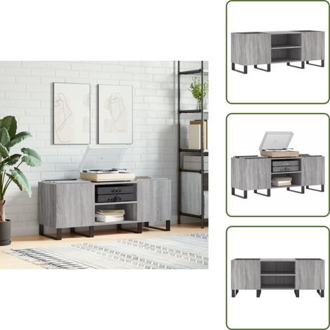 The Living Store Plattenschrank Grau Sonoma 121x38x48 cm Holzwerkstoff - Plattenregal - Schallplattenregale - Vinyl Regal - Musik Regalsystem - Wohnzimmer Dekoration (1/5)