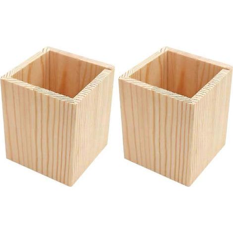 Lot de 2 porte-stylos en bois, pot à succulentes géométrique, porte-pinceaux de bureau-10.00X8.00X8.00CM (1/3)