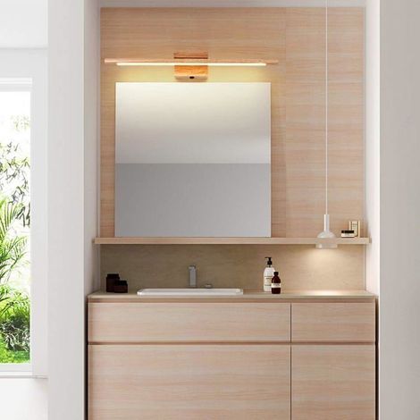 Lampe de Miroir Salle de Bain Bois Avec Interrupteur Moderne LED Applique Murale Intérieure IP44 Étanche Lampe 60Cm,6000k (1/4)