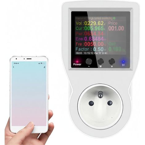 Tomacorriente con monitor de energía LCD de 2.4 pulgadas, medición de consumo, control remoto, compatible (1/5)