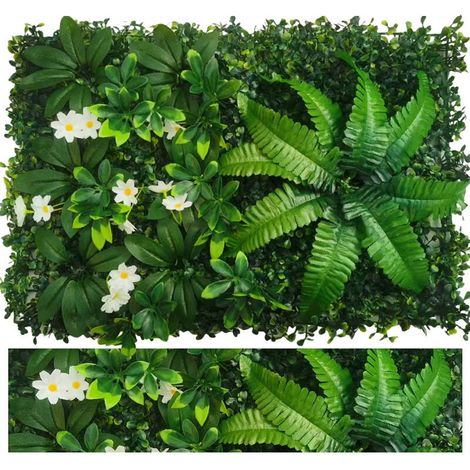 Mur végétal artificiel, haie artificielle, clôture brise-vue avec protection UV, toile de fond en verdure artificielle, 60 cm x 40 cm (1/5)