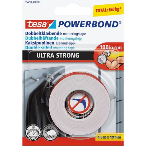 tesa Powerbond ULTRA STRONG - Nastro di montaggio biadesivo extra forte per uso permanente in esterni e interni - 1,5 m (1/5)