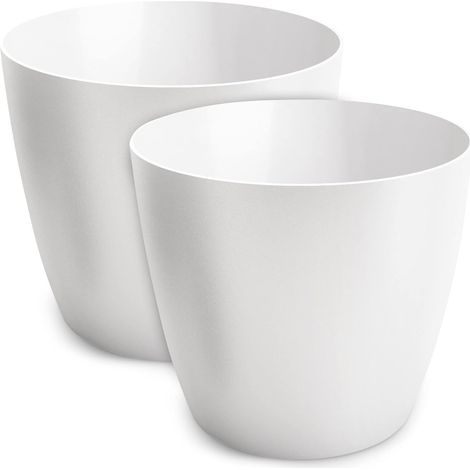 Pot de Fleurs Mat en Plastique - Décoratif pour Grandes et Petites Plantes, Herbes Aromatiques - Lot de 2, Blanc, ø 25 cm (1/5)