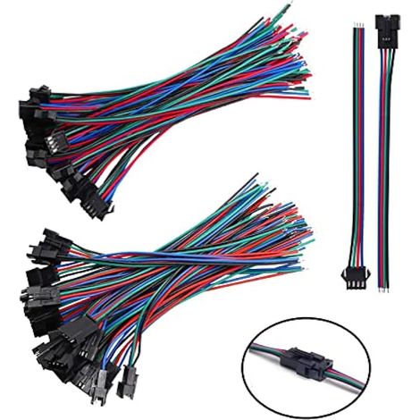 20 Pairs JST SM 4 Pin Plug Male to Female EL Câble Adaptateur Connecteur de Câble 22 AWG, JST SM JST Connector 4 Pin Adaptateur (1/5)