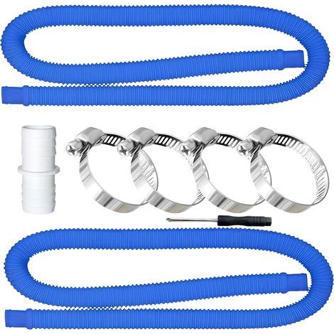 Paquet de 2 Tuyau piscine,Tuyau aspirateur piscineavec 4 clips de sécurité et 1 raccord de tuyau, applicable à Piscines hors sol,Spa,Pompe à Filtre,Bleu (1/5)
