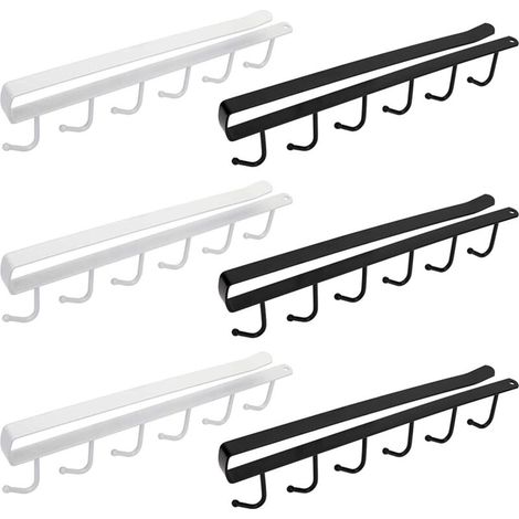 Set mit 6 bohrfreien Haken für Tassen, Küchenutensilien, Bad und Ankleidezimmer, max. Dicke 2,5 cm - Crezuo