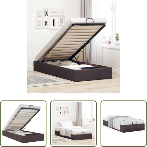 Rangement sous le lit - Cadre de lit ottoman sans matelas marron foncé 90x190 cm tissu (1/5)