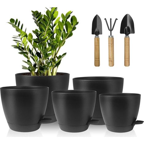 Blumentopf Kunststoff Selbstbewässerung Balkon Sukkulenten Schwarz (1/5)