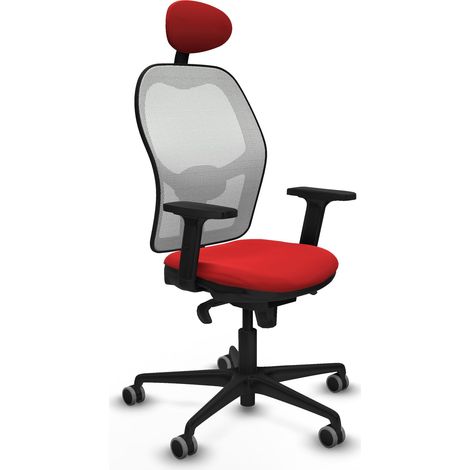 Jorquera sincro malla blanca similpiel rojo brazos 2D base nailon cabecero fijo ruedas 65mm engomada (1/5)