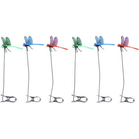 Clip Fausse Libellule pour Tiges, Décoration de Jardin Naturelle en 3D - Lot de 6 pour Fleurs en Pot, Pelouse et Statues de Maison
