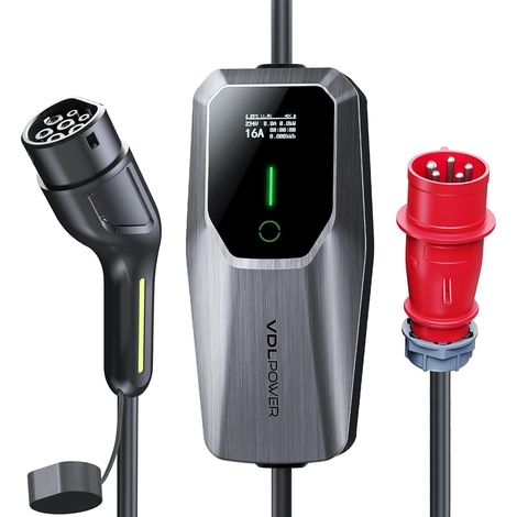 Electric Car Charger 11kW Three Phase Type 2 CEE Plug (5 Pin) EV Charger Mobile Wallbox Charging Station Adjustable 6-16A 5 Metres, Charging Cable Compatible with EV PHEV (1/5)