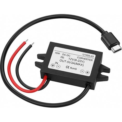 Convertisseur 12V vers 5V USB-C, Adaptateur DC-DC 5V 3A Étanche pour Voiture (1/5)