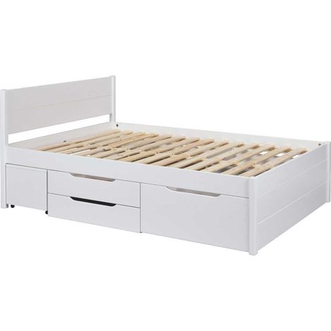 Lit 160x200cm multi-rangement en pin massif vernis blanc - EFECT (1/5)