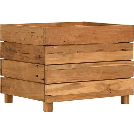 Jardinière,Lit surélevé 50x40x38 cm bois de teck recyclé et acier CFW74131 (1/5)