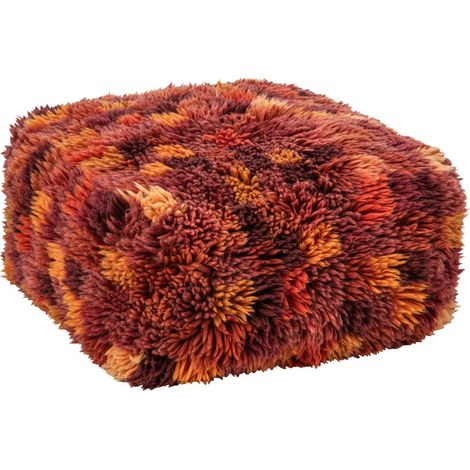 Pouf Carré en Laine "Carreaux" 60cm Bordeaux (1/2)