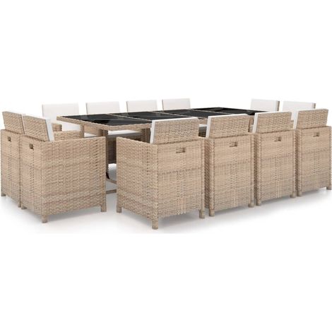 Salon de jardin Salon d'extérieur Ensemble Meuble de Jardin Mobilier d'Extérieur avec coussins 13 pcs Résine tressée Beige XFNRX605804 (1/5)