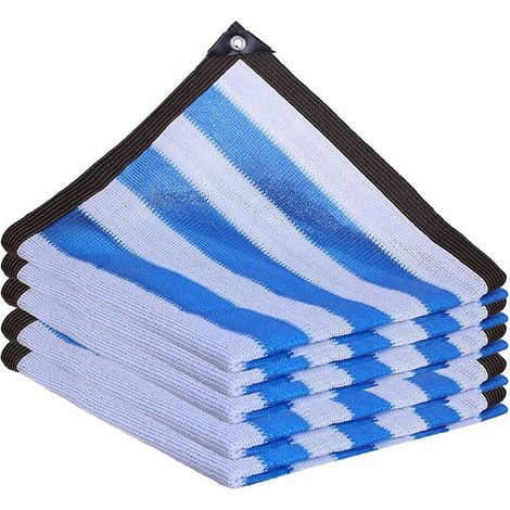 Filet D'Ombrage Rayé Blanc Et Bleu,75% Bloquent Les UV Filet D'Ombre Toile D'Ombrage,pour Abri De Voiture Pergola Fleurs Plantes De Serre Patio Lawn Pet House (3mx5m/9.8ftx16.4ft)