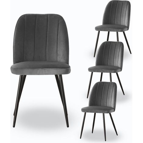 AINPECCA 4X Dining Chairs Padded Seat Metal Leg Kitchen Chair Home Office Room Grey