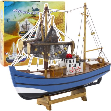 Modellino decorativo da collezione di barca da pesca blu, 30x26 cm (1/4)
