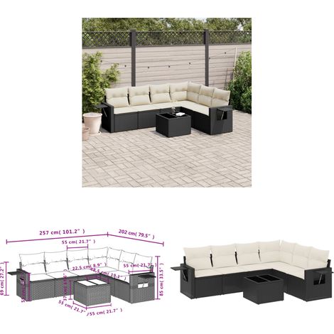 7-tlg. Garten-Sofagarnitur mit Kissen Schwarz Poly Rattan - Gartenmöbel - Outdoor Möbel - Lounge Set - Rattan Gartenset - Sofasatz - Home & Living (1/3)