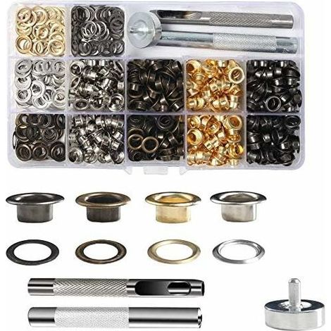 DEESSE SHOP - Kit d'outils de 400 oeillets en 4 couleurs avec 3 outils pour le bricolage, le cuir, l'artisanat et le tissu (1/5)