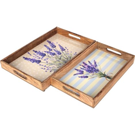 Tabletts aus Holz und Kunstharz mit floralem Muster – 2er-Set (1/5)