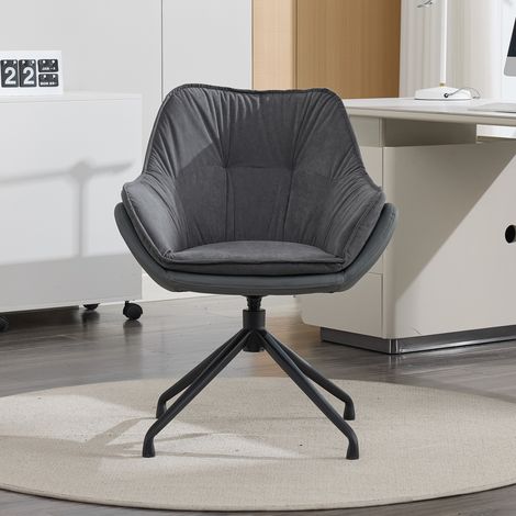 Sedia da Ufficio Girevole con Seduta Ampia, Schienale Ergonomico e Base in Metallo, Similpelle Grigio (1/5)