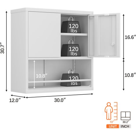 Armoire de rangement murale métallique haute 2 portes avec étagères réglables - Noir (1/5)