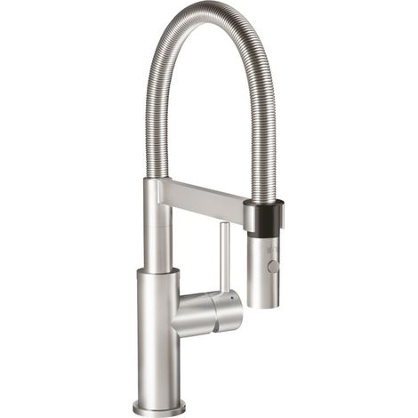 Villeroy & Boch – Mitigeur de cuisine rabattable 360° – Bec pivotant avec douchette – 2 jets laminaire et douchette – Acier inoxydable (1/5)