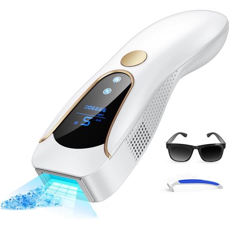 Épilateur Lumière Pulsée avec Fonction de Refroidissement, Épilateur Laser avec 999,900 Flashs, 9 Niveaux d'Énergie, Épilation IPL pour Visage, Aisselles, Jambes, Bikini, Hommes et Femmes, Blanc Doré (1/5)