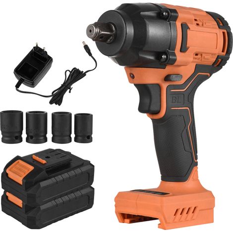 Clé à chocs sans fil 20 V avec mandrin de 1/2 po, vitesse variable, couple de 420 N·m, 4 douilles, 2 batteries au lithium de 1,5 Ah et chargeur rapide pour le desserrage et la réparation automobile. (1/5)