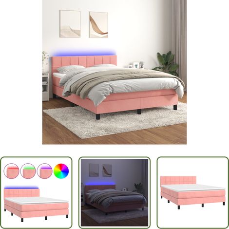 vidaXL LED-Streifen - Boxspringbett mit Matratze & LED Rosa 140x200 cm Samt (1/5)
